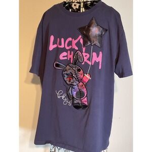 BKYS Mens Lucky Charm Voodoo Bunny Graphic T-Shirt Purple XL Streetwear Applique